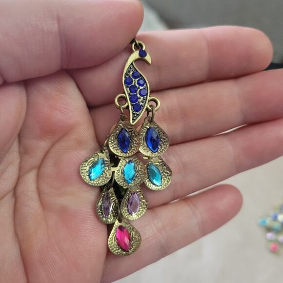 Colorful Crystal Peacock Hook Earrings - Picture 2 of 3